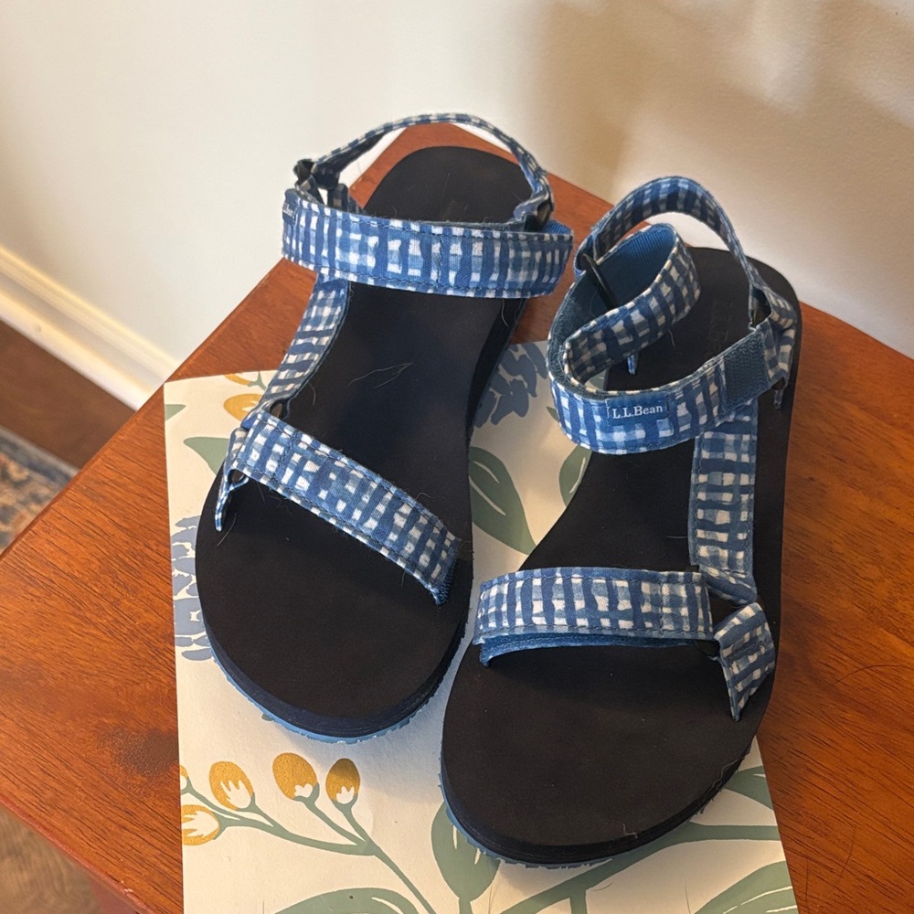 L.L. Bean Navy Check Pattern Sandals
